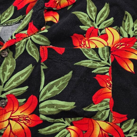 Island Shores Hawaiian Shirt Mens 2XL Black Red Floral Button Up Tropical Camp - Picture 3 of 9
